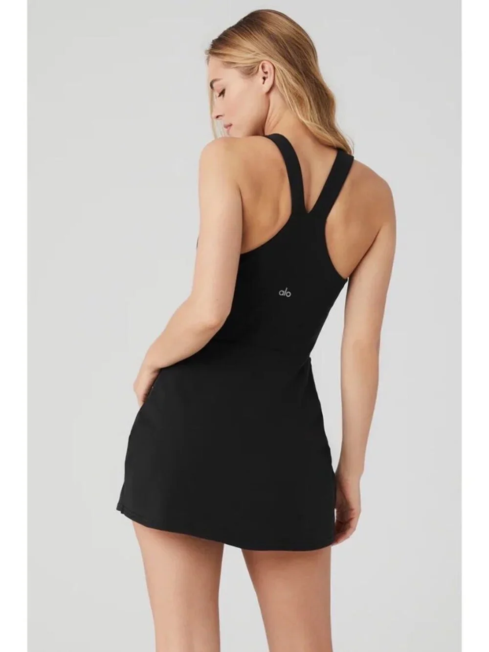 Alo Yoga Black V Neck Airbrush Real Tennis Dress | L
